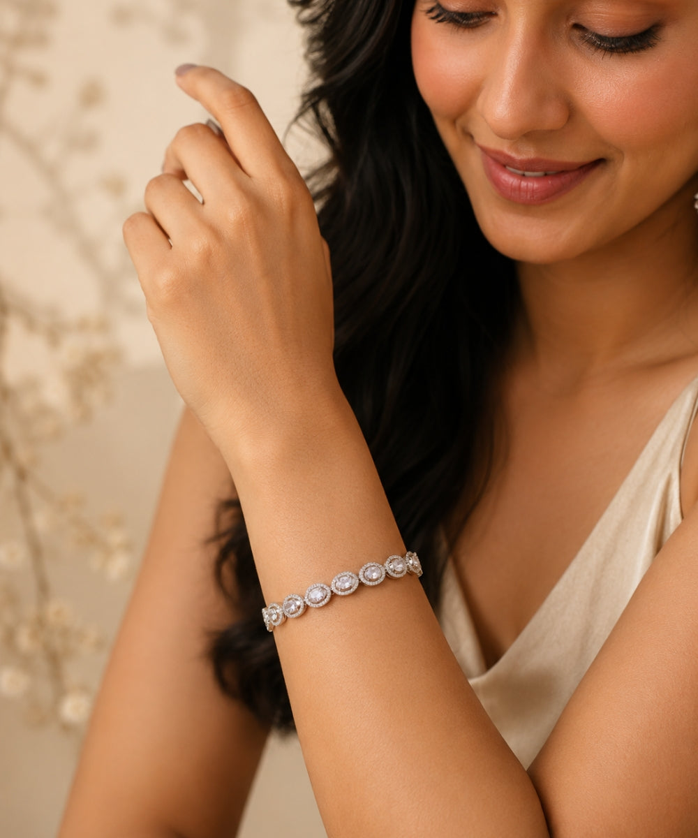 Rhodium Plated Cubic Zirconia Tennis Bracelet