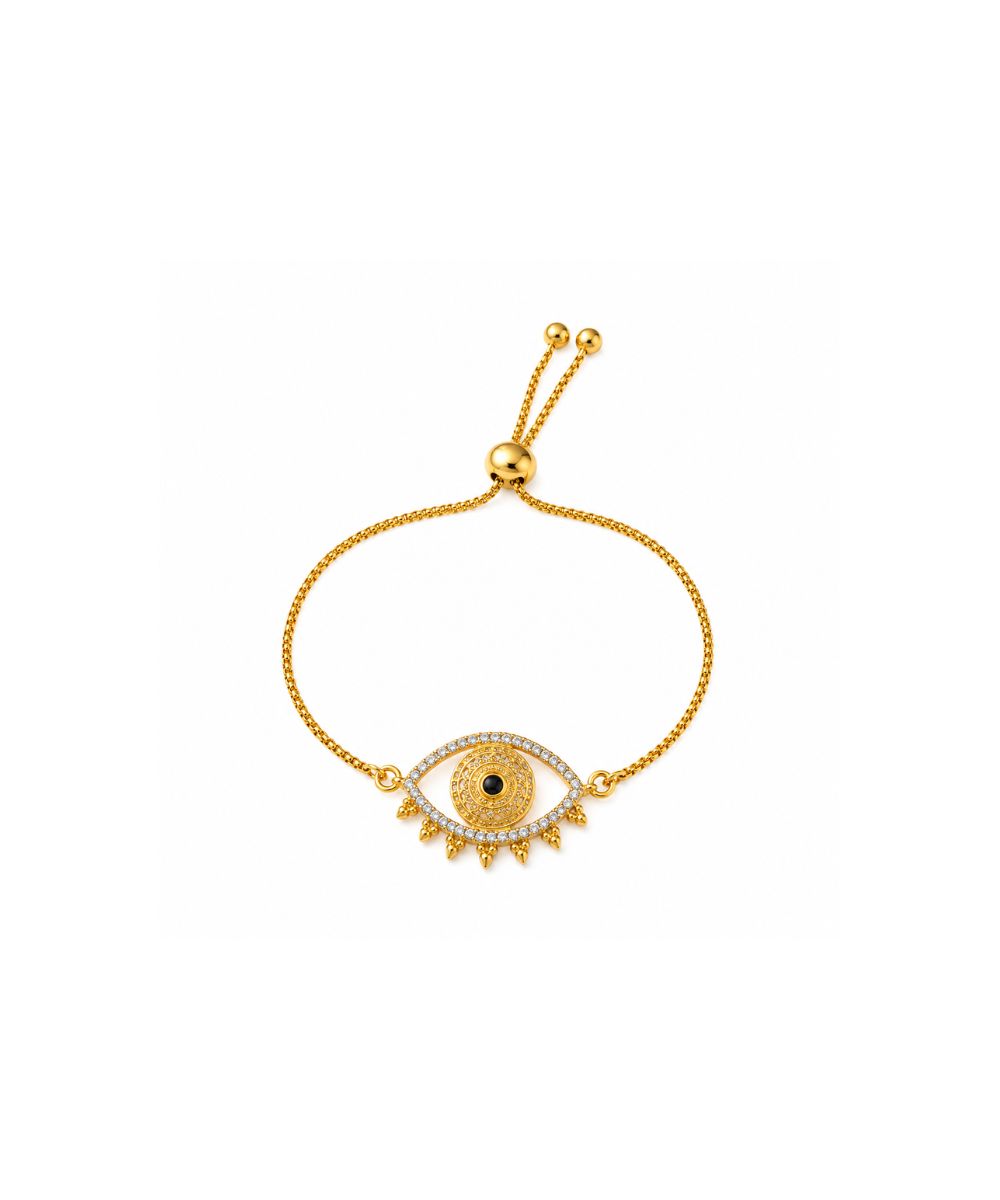 Gold-Plated Evil Eye Adjustable Bracelet
