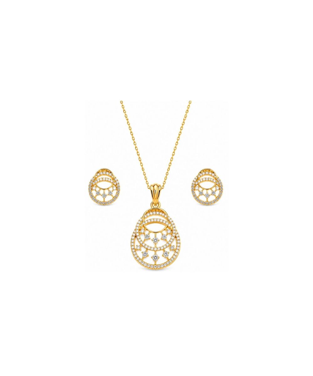 Gold Plated Cubic Zirconia Double Circle Pendant Set